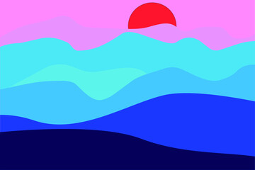 mountain landscape in pink and blue tones