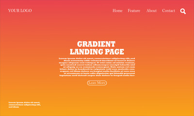 Minimalist landing page template with beautiful colorful gradient background, smooth and soft texture, eps10