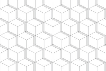 Seamless, abstract background pattern made with lines forming cubes. Modern, simple, 3 dimensional vector art.