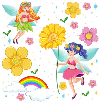 Set of fairy tale fantasy cartoon character  on white background
