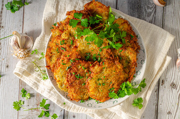 Delicious garlic potato pancakes