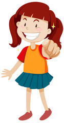 A girl pointing index finger in positive mood in standing position isolated