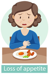 Cartoon character with loss of appetite symptoms