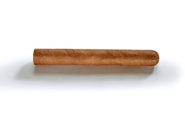 close up view of nice robusto Cuban cigar on white back 