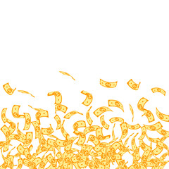 Obraz premium Korean won notes falling. Small WON bills on white