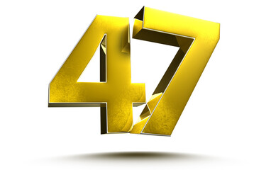 Fototapeta premium Gold numbers 47 isolated on white background illustration 3D rendering.(with Clipping Path).