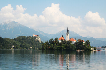 Lake Bled, view from the embankment, Slovenia	
