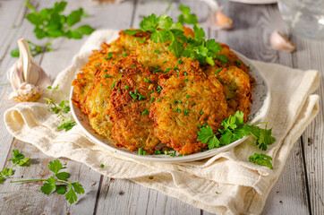 Delicious garlic potato pancakes