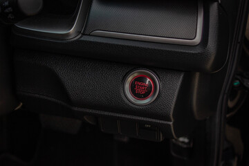 Close up engine car start button. Start stop engine modern new car button,Makes it easy to turn...