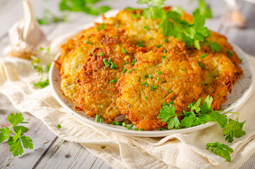Delicious garlic potato pancakes