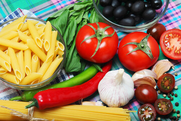 Ingredients for traditional Italian pasta