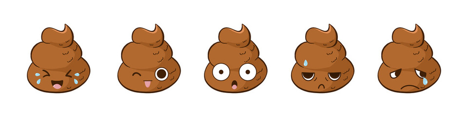 Poop emoji big set of different expressions.