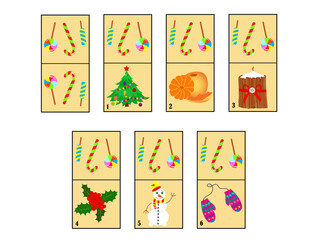 Childrens christmas dominoes. Children educational game. Printable activity, board game.