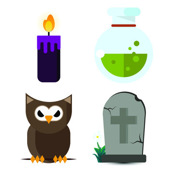 Halloween Day Icon - (Candle, Poison, Owl, Tomb)	