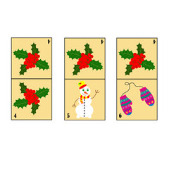 Childrens christmas dominoes. Children educational game. Printable activity, board game.