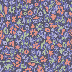 Abstract ditsy doodle seamless pattern. Sketch style flowers. Small simple floral elements. Scrawl texture ornament. Trendy flat outline design. Good for fashion design, textile, fabric and wallpaper.