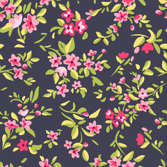 Wild flowers background. Simple flat drawing. Floral seamless pattern made of meadow plants and flowers. Summer nature ornament. Modern flat design. Fashion style for textile and fabric.