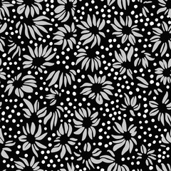 Nature background. Leaf seamless pattern. Stylized large flower heads of daisy wildflowers ornament. Trendy flat design, silhouettes. Simple abstract shapes texture. Textile and fabric design.