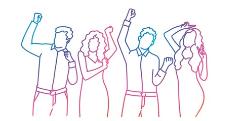 Young people dancing. Gradient line. Vector illustration. 