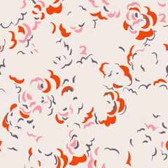 Seamless pattern made of decorative blossom flower buds. Abstract brush strokes art background. Curved wavy shapes forming floral botanical texture. Good for fabric, textile, fashion design.