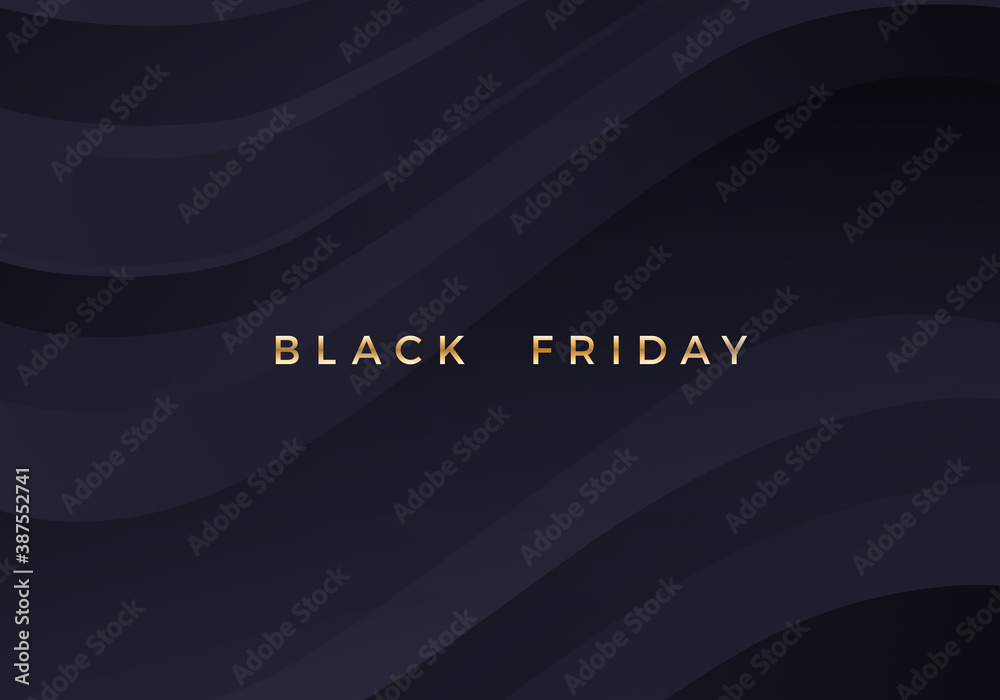 Poster Black Friday Banner. Vector Minimal Background. Abstract Black Background with Waves. Dark Sleek Texture.