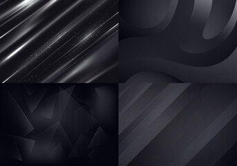 Set of Black Backgrounds. Vector Abstract Minimalist Patterns. Modern Geometric Wallpapers with Gray and Black Gradient