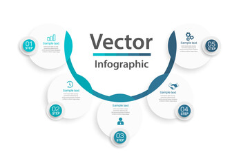 Modern vector  infographic template with 5 steps for business.  Can be used for workflow layout, diagram, annual report, web design