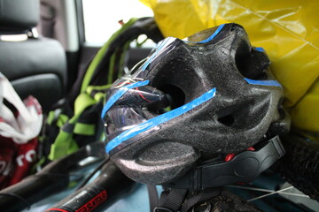 close up of a bicycle helmet