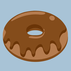 Donut. Color illustration. Caramel and chocolate icing and jam. Juicy picture.