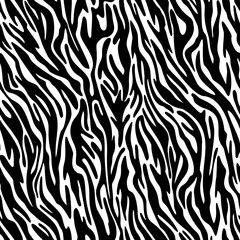 Fototapeta na wymiar Vector zebra skin seamless pattern. Animal fur stripes texture ornament. Curved wavy lines Stylish fashion illustration for design of fabric and textile.