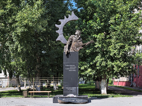 Barnaul, Russia. Monument to Victor Tsoi, a Soviet musician, singer, songwriter and leader of the post-punk band Kino.