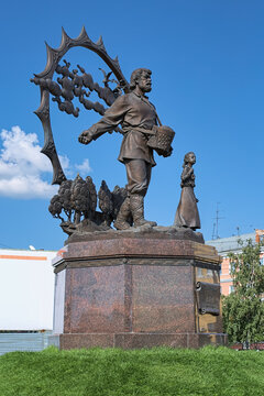 Barnaul, Russia. Monument to the Russian peasants-resettlers to Altai from grateful descendants. The monument was unveiled in 2012.