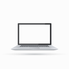 Modern laptop with empty screen over white background
