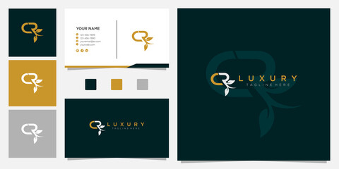 CR logo designs with leaves on the letter R. R leaf logo