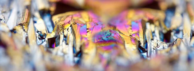 Titanium Quartz Background. Crystal. Macro. Beautiful fantastic background. Banner format. Extreme closeup. Macro