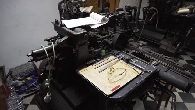 Old machines and printing equipment in an old printing house