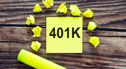 401K . Notes about 401K,concept on yellow stickers