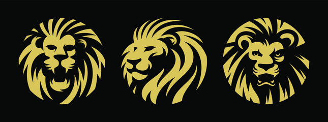 Lion Logo Set. Premium Gold Design Collection. Vector Illustration - Vector