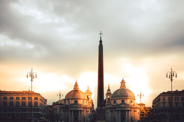 Italy Rome Tieber, in the evening. Beautiful lighting sunset city photo