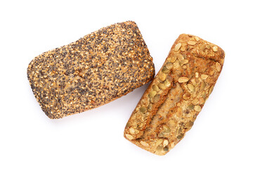 Rye eco breads on the white background.