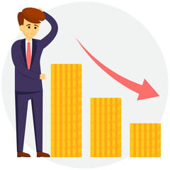 
Businessman with decreasing graph represents the concept of businessman in loss 

