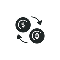 Currency exchange icon. Refund investment, money turnover national currency sign. Bitcoin to dollar with repeat arrow of cryptocurrency technology. Vector illustration Design on white background EPS10