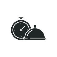 Fast cooking food icon. time or clock and serving dish of gourmet culinary concept. Snack bar. solid or glyph pictogram style. vector illustration. design on white background. EPS 10