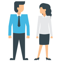 
Two human avatars in different colored official dresses showing gestures of talking and sharing ideas
