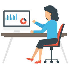 
Two office persons sitting on a table near projector planning goals 
