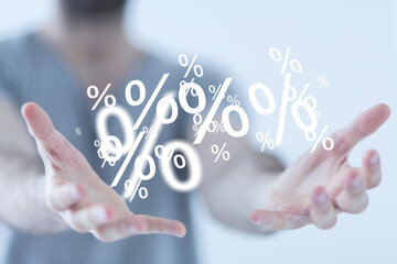 percent shopping digital in hand 3d.