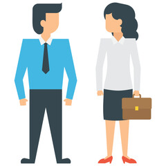 
Two human avatars in different colored official dresses showing gestures of talking and sharing ideas
