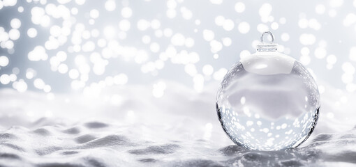 Empty Christmas glass ball on snow.