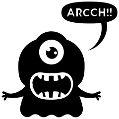 Cute cartoon fluffy monster growling