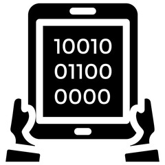 digital tablet with binary code on screen 